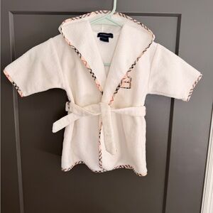 Burberry Cream Kids Robe with Patterned Trim
